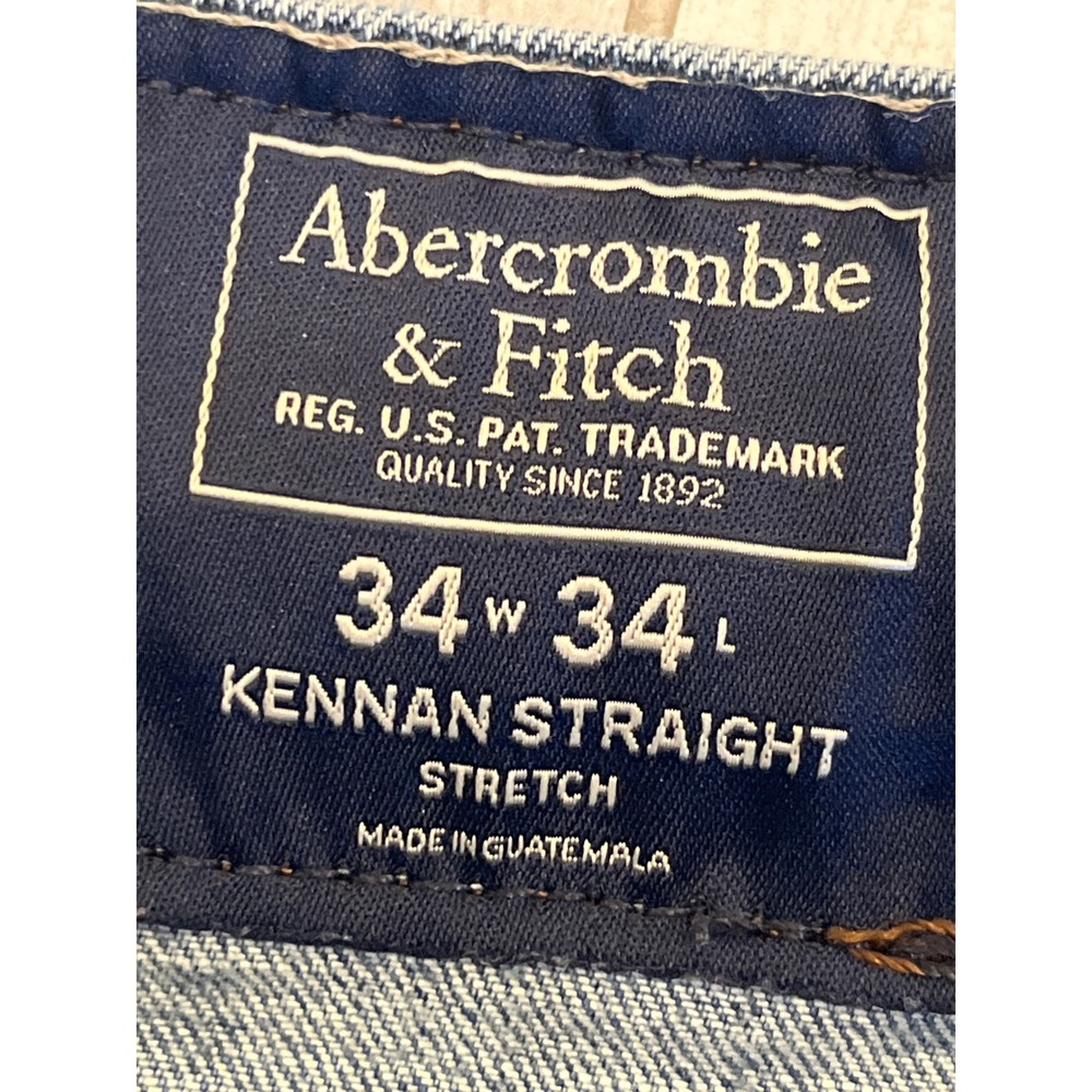 Abercrombie & Fitch Kennan Straight Distressed Stretch Jeans Blue 34x33